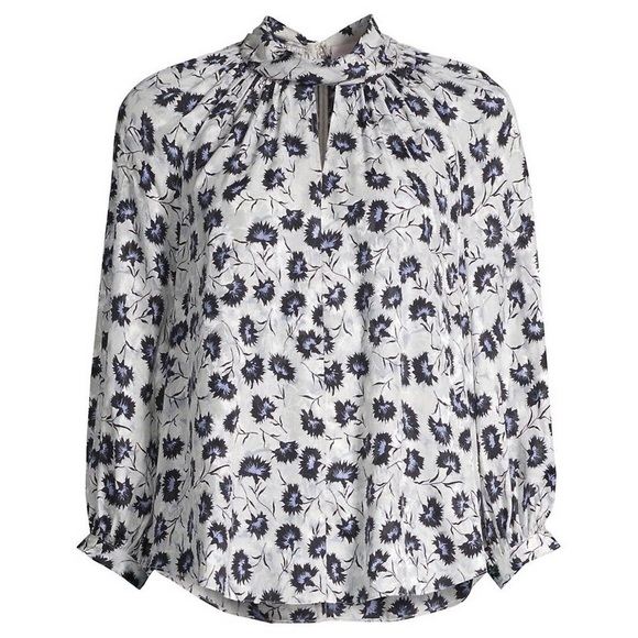 Rebecca Taylor Silk Thistle Fleur Long Sleeve Keyhole Blouse - Picture 12 of 14